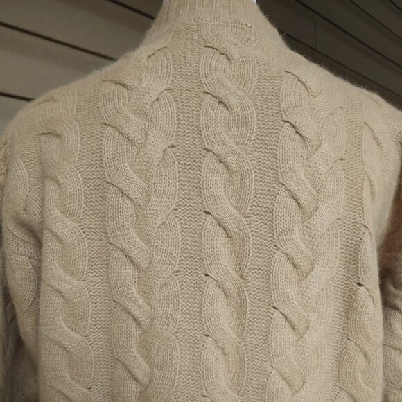 NYC Turtleneck Sweater Angora Wool Mock Neck Beige Cable Knit Long Sleeve Tunic - Picture 8 of 10